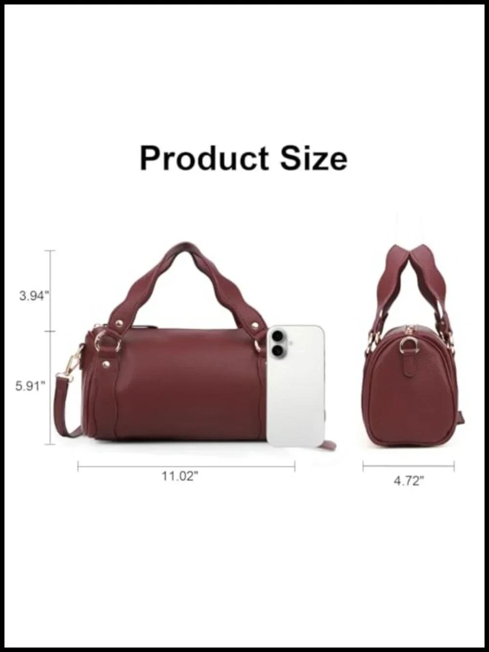 PU Leather Boston Crossbody Bag Top Handle Satchel Adjustable Strap Barrel Purse